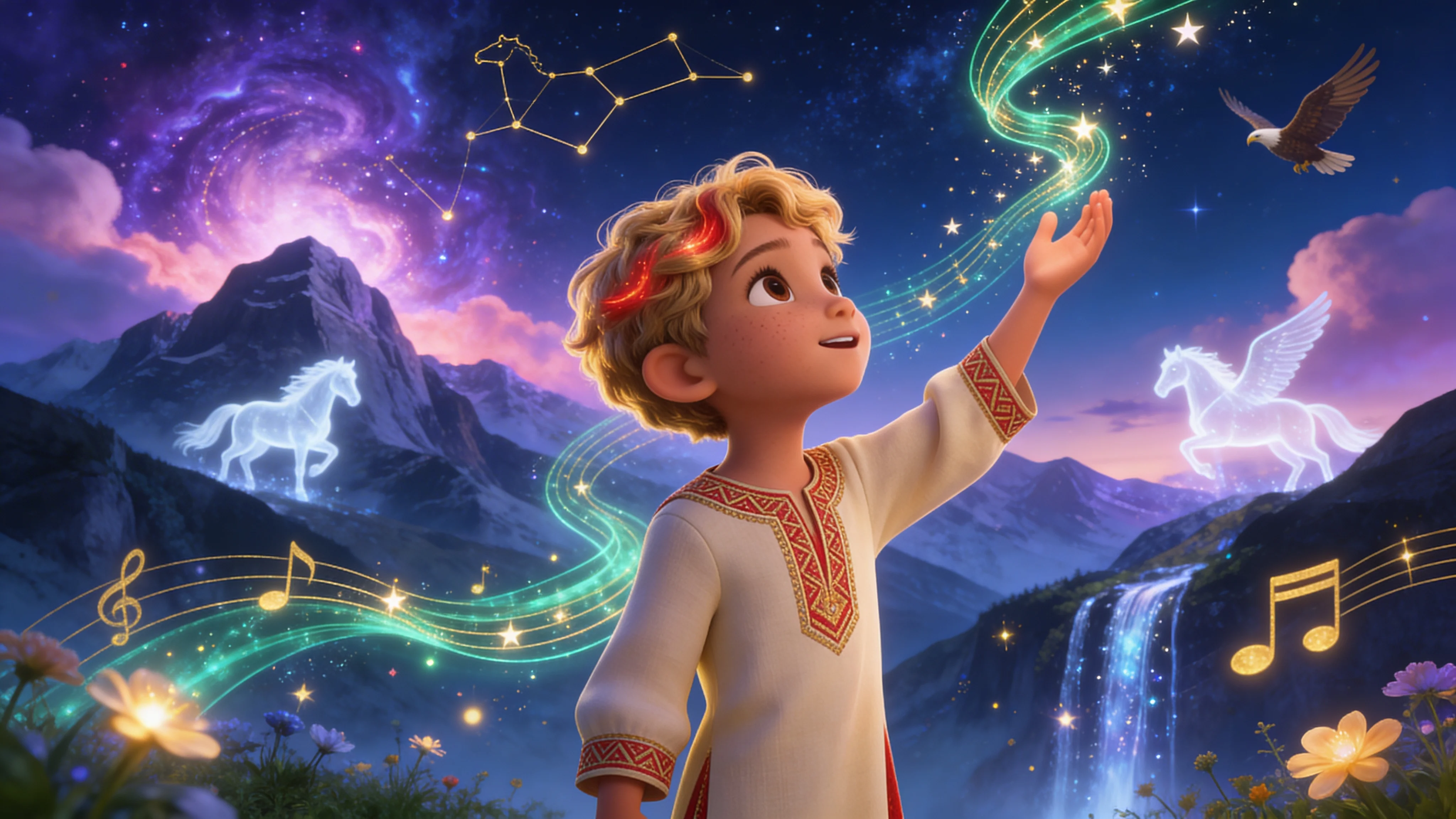 Portrait stylisé d'un jeune enfant avec le prénom Mehdi, symbolisant la guidance et la sagesse